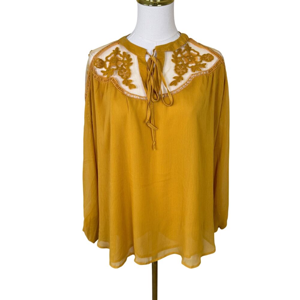 Hayden Los Angeles Yellow Sheer Tie Long Sleeve Top US Womens S/M New